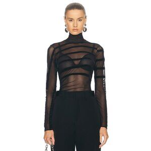 Jean Paul Gaultier Gaultier & Mariniere Drapped Mesh Bodysuit in Black